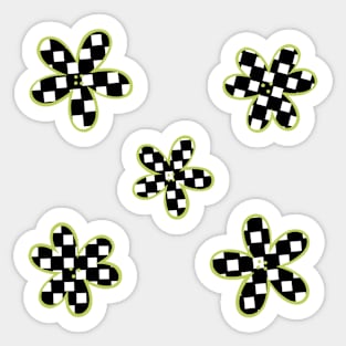 Abstract Checkerboard Flowers - Lime Green Sticker